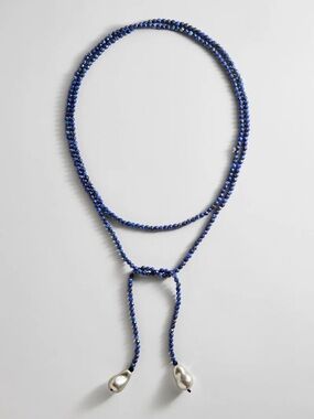 Baublebar Lapis Blue Beaded Lariat Necklace with Pearl Drops